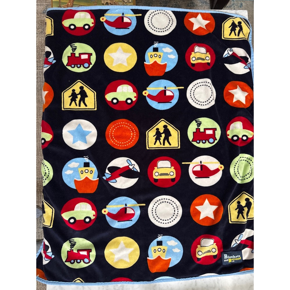 Blankets and Beyond Transportation Baby Blanket Navy Blue Sherpa Vehicles 28x34